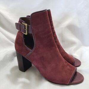 Donald J Pliner Itara Burgandy Wine Suede Ankle Boots Womens Size 6 Open Toe